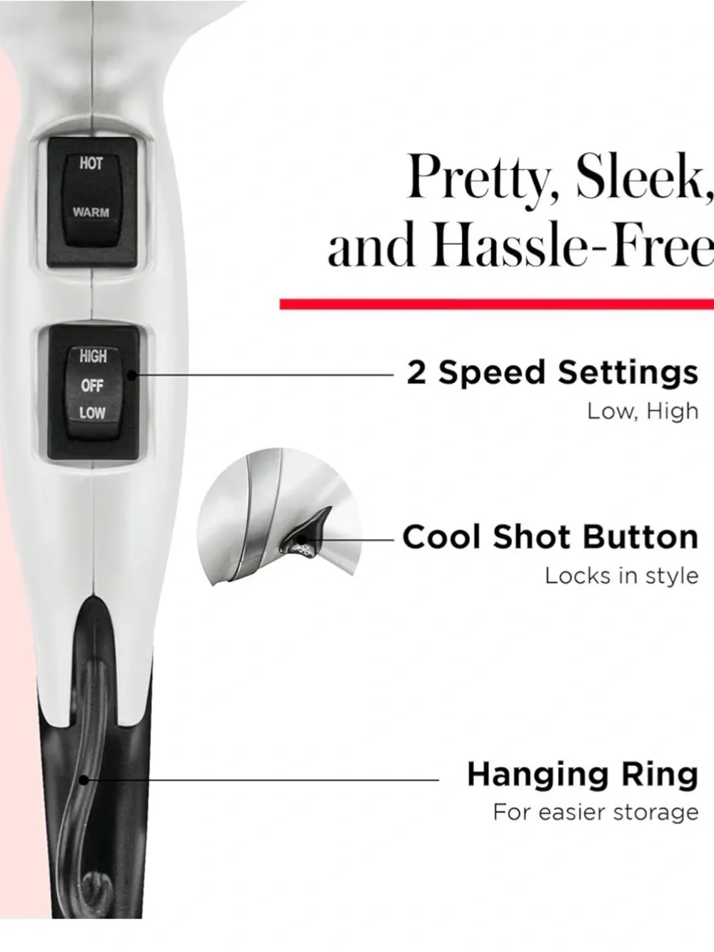Revlon White & Black Hair Dryer with Pink Accent